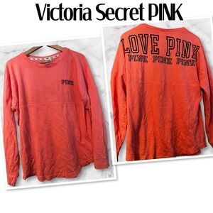 Pink Victoria Secret Oversized LOVE PINK Orange Long Sleeve Top Sz M Ladies